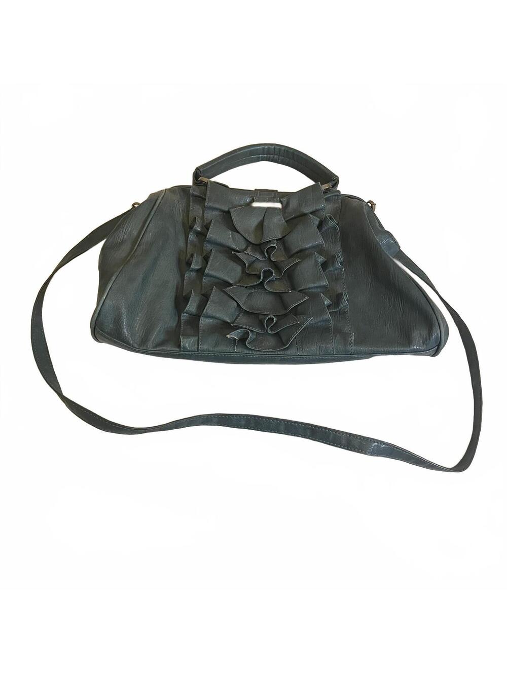Vintage Y2K Rare Vegan Leather Jessica Simpson Teal Ruffle Shoulder